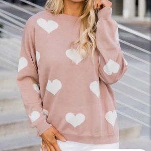 Pink Lily Heart Full of Love Mauve Pink Crewneck Sweater